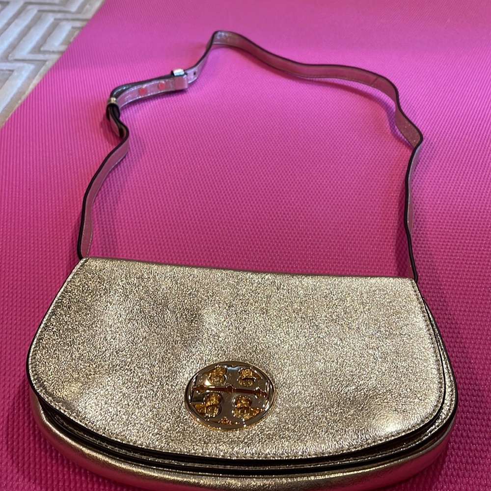 Tory Burch metallic Spark gold saddle bag